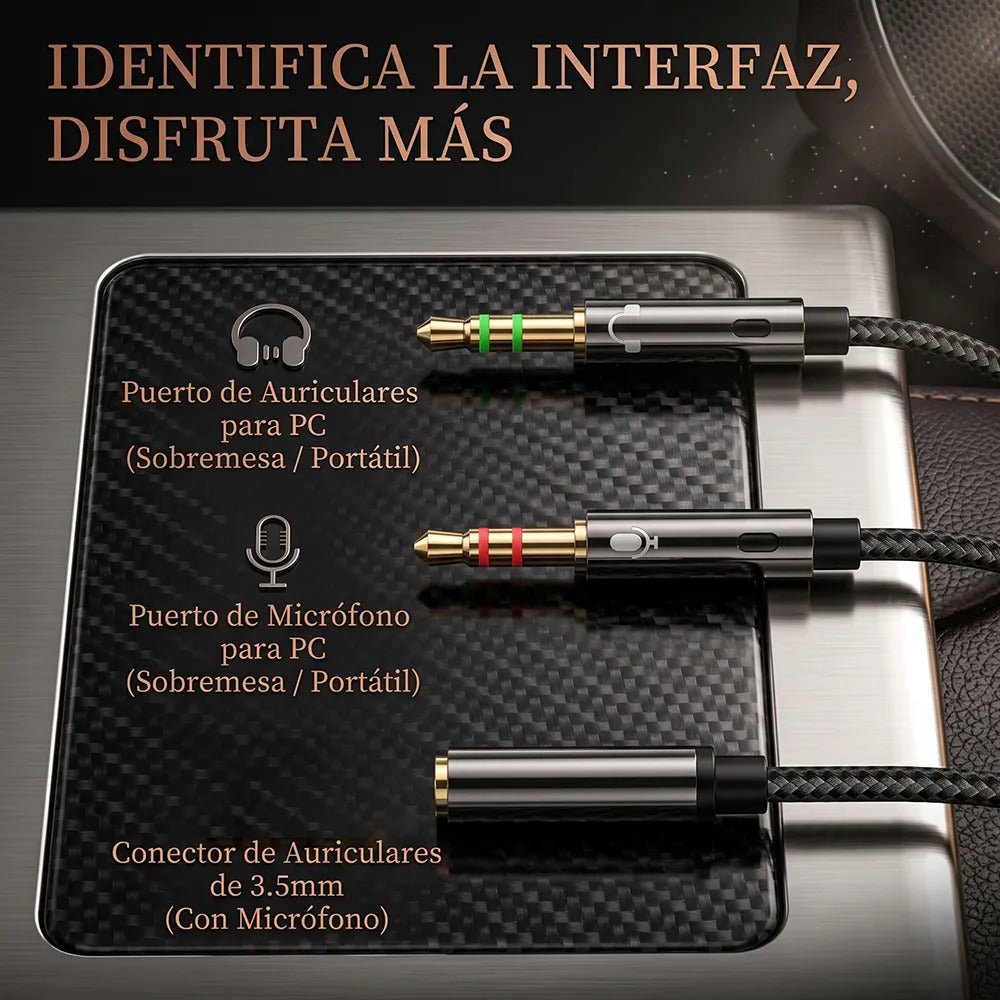 Splitter De Audio 3.5 Mm Trenzado Para Pc Adaptador Y