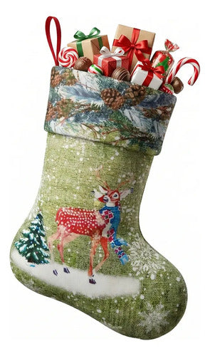 Bota Navideña Verde Con Diseño Navideño 43 Cm - Fes.43.2