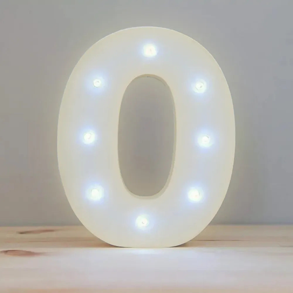 Numero 0 en 3D de luz LED luz cálida