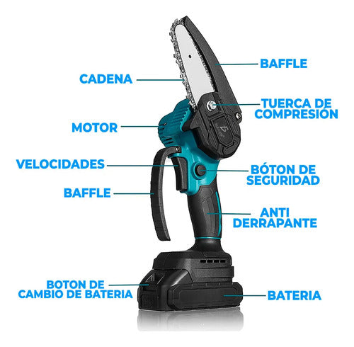 Motosierra Eléctrica Portatil Inalámbrica Mini Con 2baterías