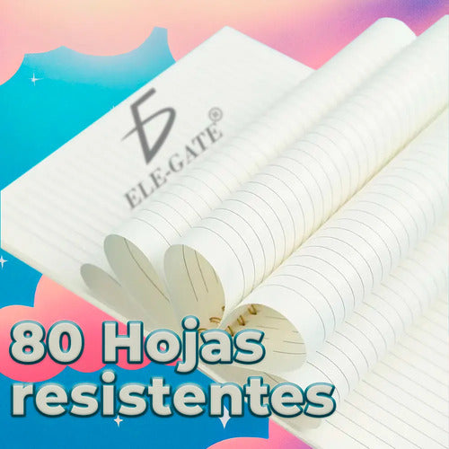 Cuaderno Kawaii De Rayas Con 80 Hojas Y Espiral Metálico