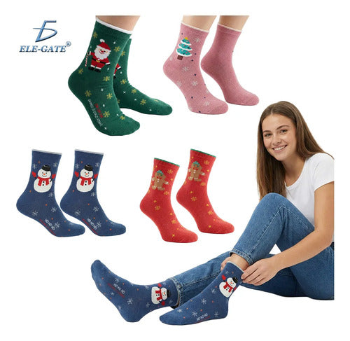 Set De Calcetas Navideñas Térmicas Para Toda La Familia Azul Único
