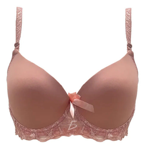 Brasier con encaje de espalda de 3 broches rosa M
