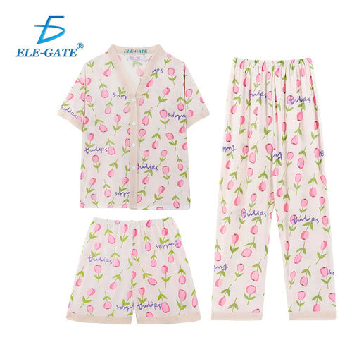 Set De Pijama De 3 Piezas Kawai Fresca Y Ligera Con Estilo Rosa Xxxl
