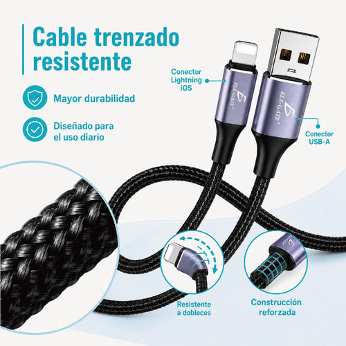 Cable Lightning Usb-a 2 Metros Trenzado Carga 2.4a Para