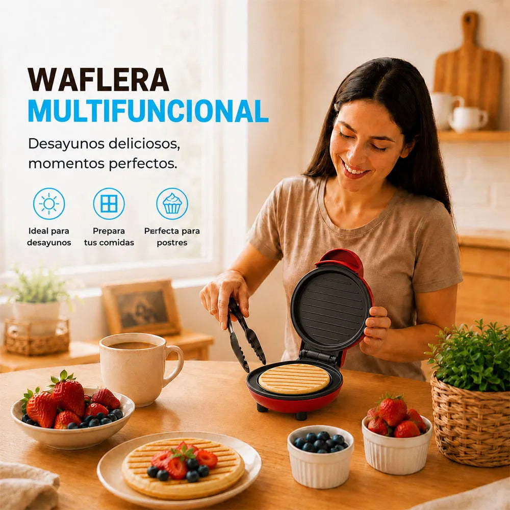 Waflera Multifuncional Mini Con Calentamiento Uniforme Por