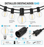 Guirnalda G40 De 7.5 M Con 10 Focos Luz Cálida Fija Y Negro