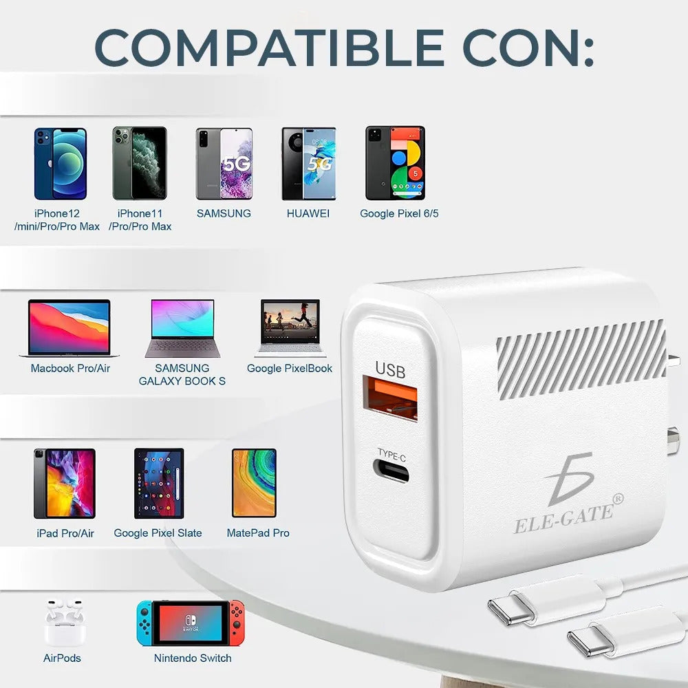Cargador De Pared Usb 2 En 1 Para Tipo C Y Usb De Alta