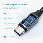 Cable Usb-c A Usb-c Ángulo 90 De 2m Carga Rápida 100 W Negro Con Conectores Metálicos En Tono Plateado/lila