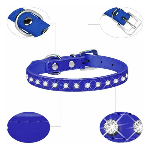 Collar Ajustable Con Diamantes De Imitación Para Mascotas Azul