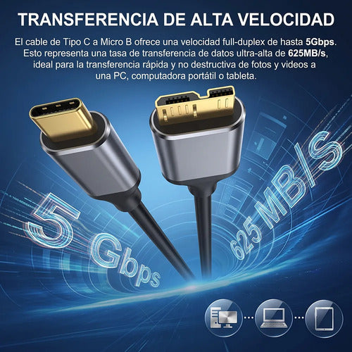 Cable Usb-c A Micro Usb-b 3.0 De 0.5 M 5 Gbps Negro Con Carcasas Metálicas