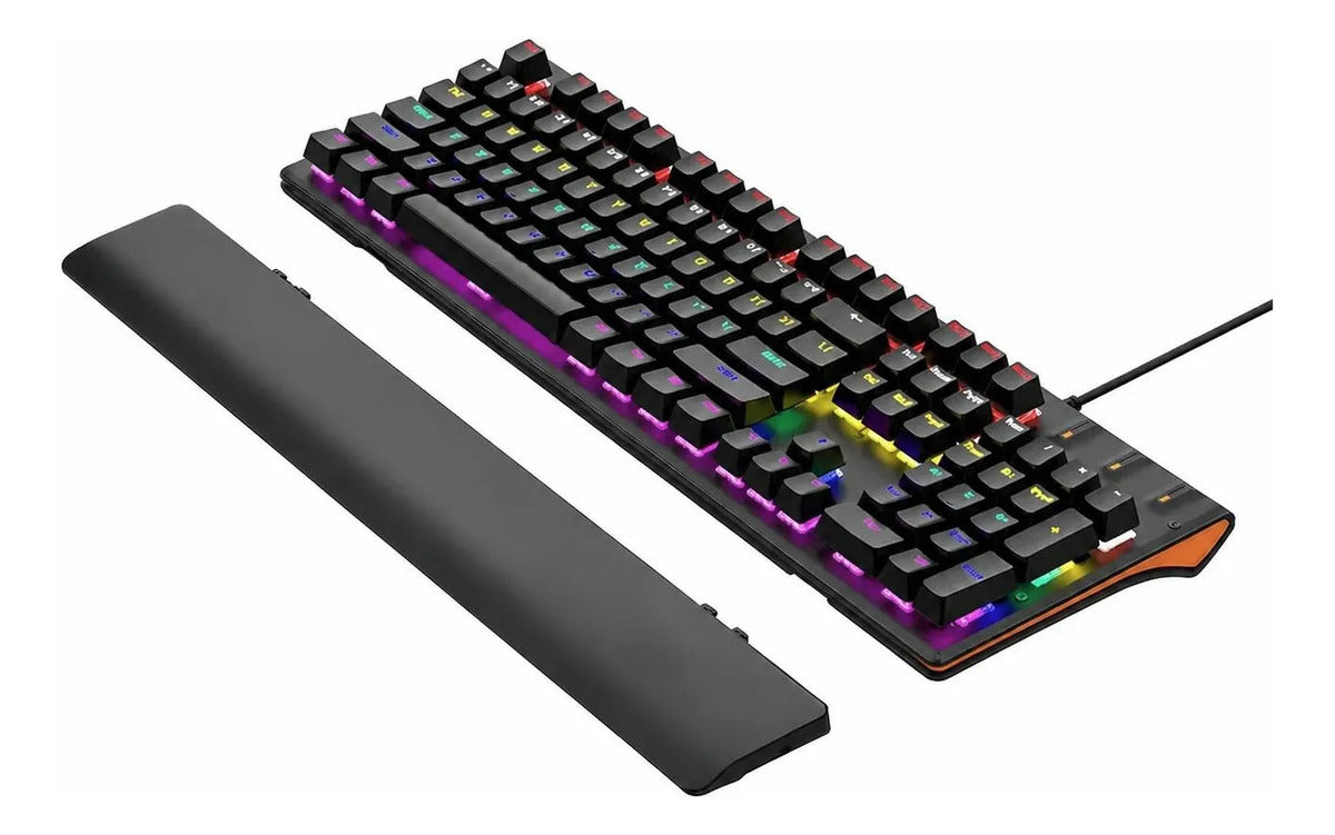 Teclado mecánico RGB con iluminación multicolor con base