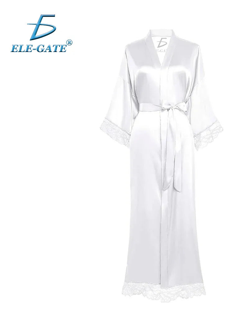 Bata de seda de hielo con encaje - M blanco M