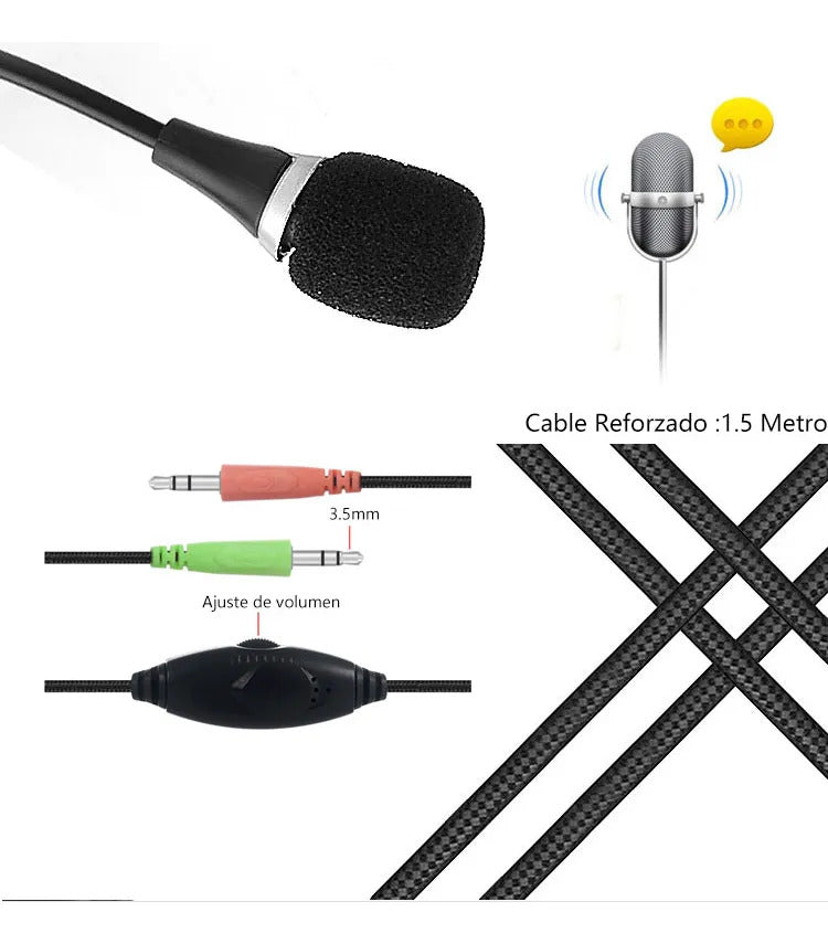 Audífonos gamer de diadema 3.5 mm para PS4 Xbox y PC negro