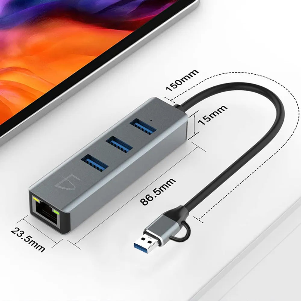 Hub Adaptador Usb-c Con Ethernet Gigabit Y Usb 3.0 3 Puertos