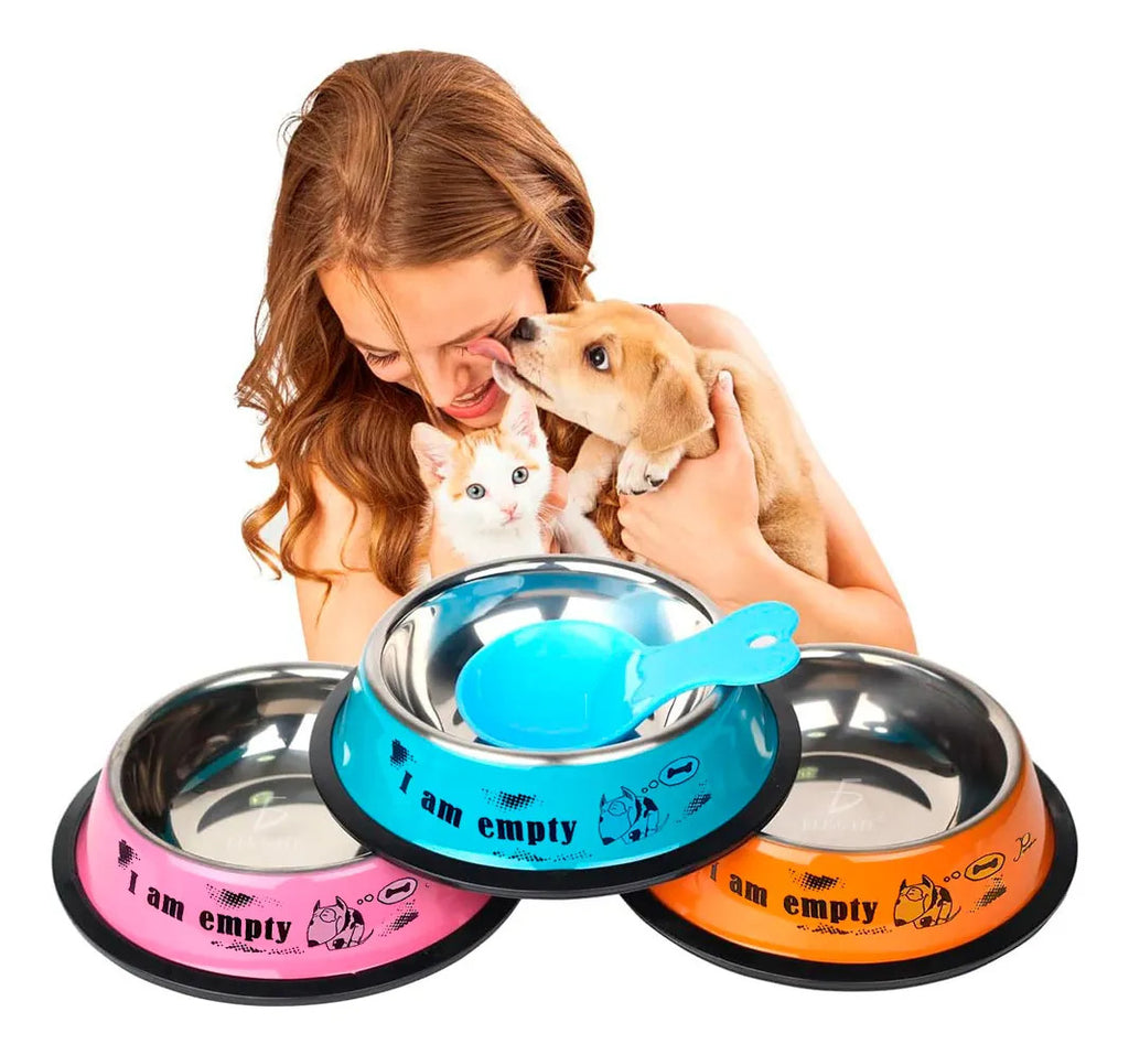 Cuenco De Acero Inoxidable Para Mascotas Con Base Amarillo