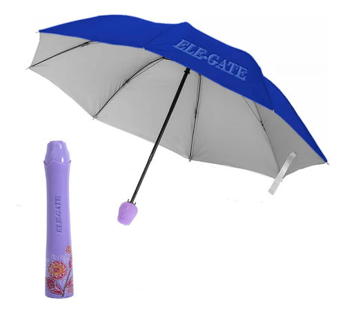 Paraguas Abatible Con Mango En Forma De Flor Y Estuche Violeta