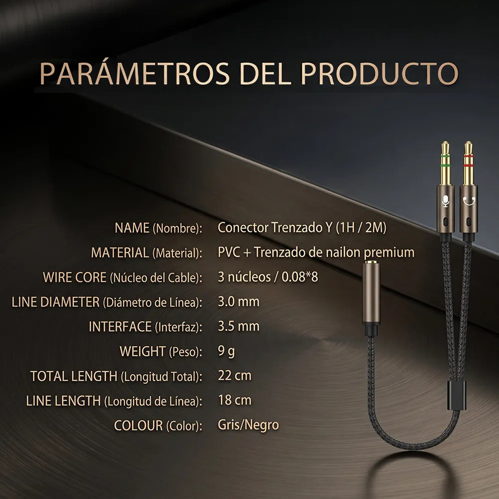 Splitter De Audio 3.5 Mm Trenzado Para Pc Adaptador Y