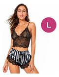 Conjunto de ropa interior de encaje en V profundo con short negro L