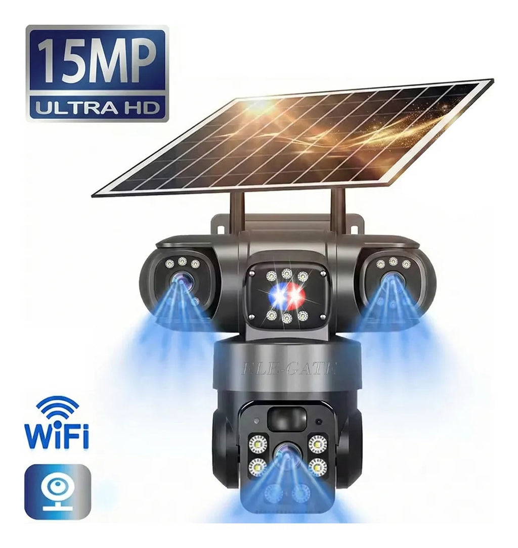 Cámara Solar Wifi Triple Lente 15mp 6k Seguridad Exterior