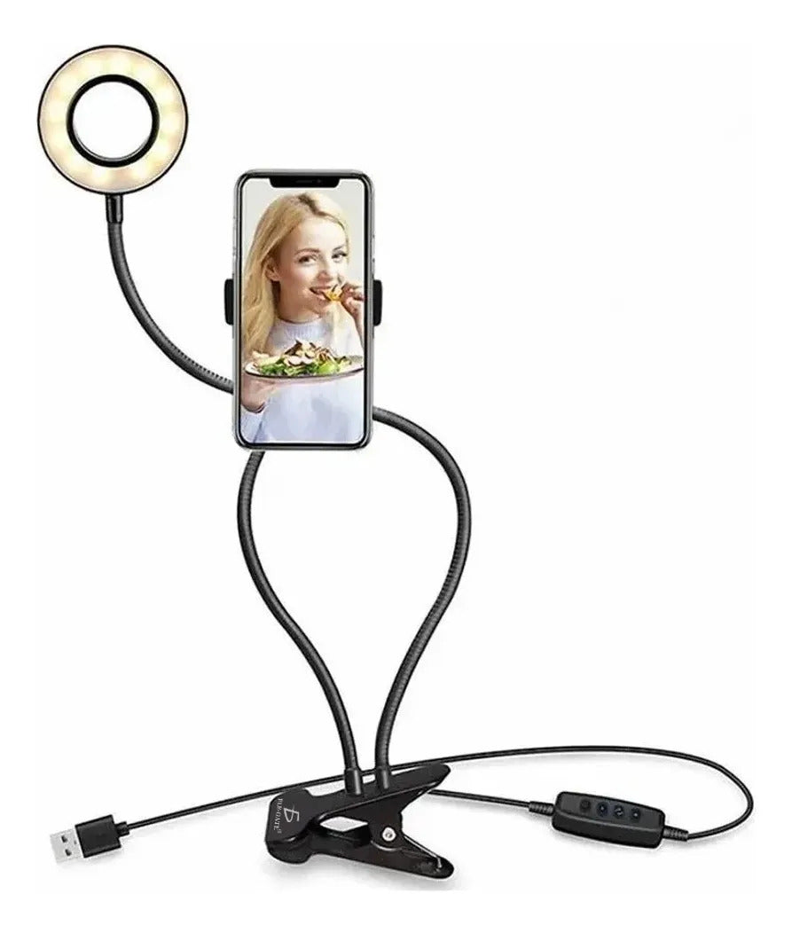 Soporte Flexible Con Aro Para Celular Luz Led Fotos Videos