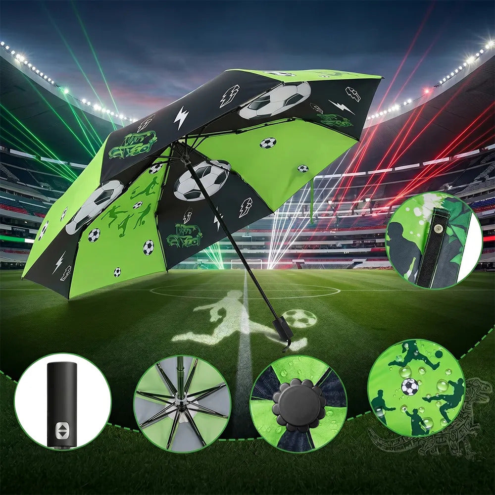 Paraguas Plegable Automático Deportivo Verde Y Negro Diseño