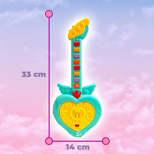 Mini Guitarra En Forma De Corazón Con Sonido Y Luz Rgb