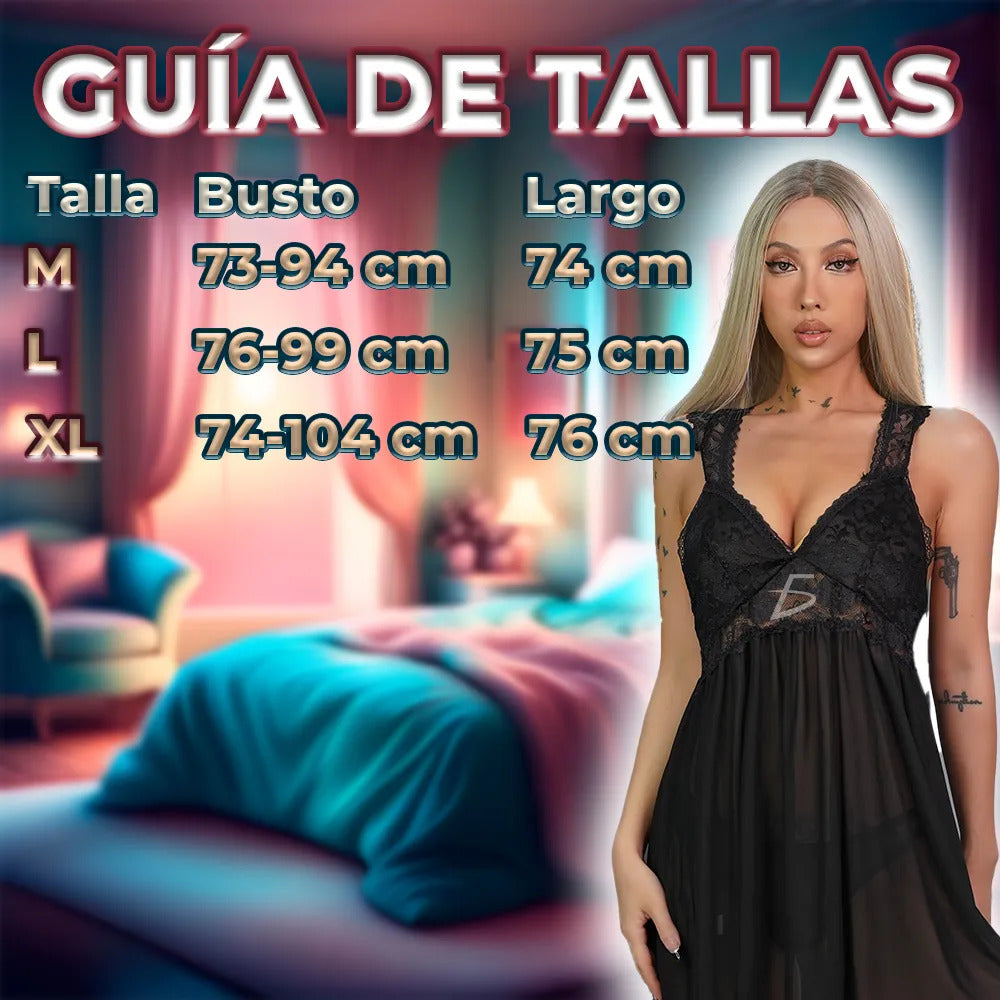 Baby doll con encaje y tirantes decorados - M