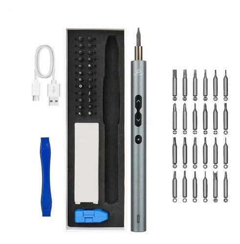 Destornilladores mini eléctricos kit 24 puntas 3 LED color plateado herramienta
