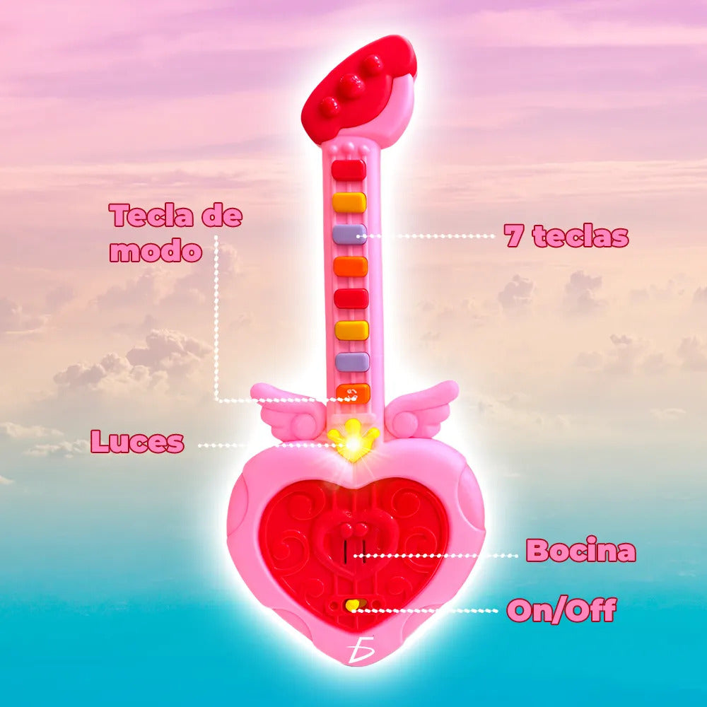 Mini Guitarra En Forma De Corazón Con Sonido Y Luz Rgb