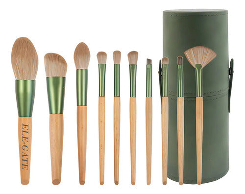 Set 10 Piezas Brochas Maquillaje Suave Acabado Profesional Color Verde