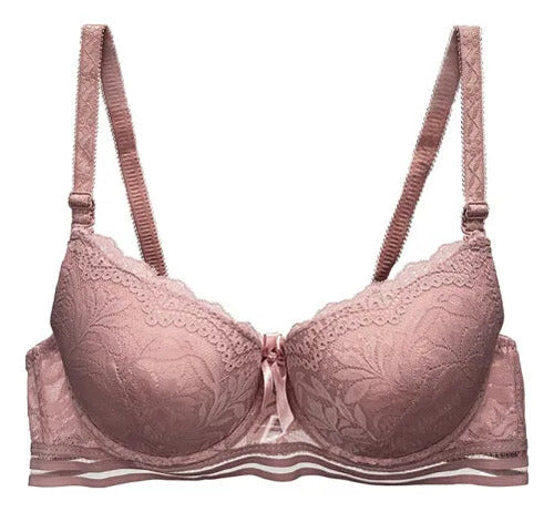 Brasier Con Encaje Y Push Up Con Tirantes Ajustables Salmon M