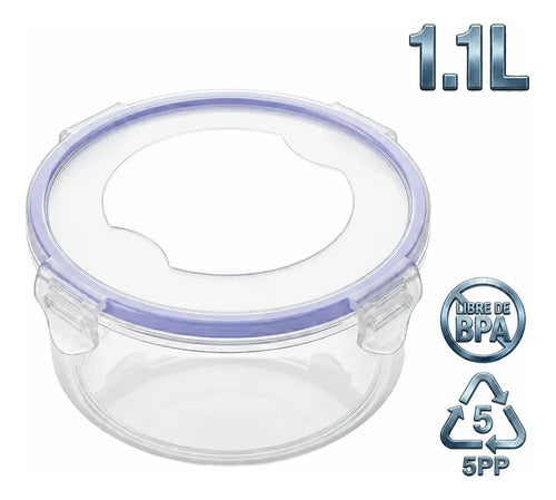 Tupper Hermético 1.1l Con 4 Seguros Antiderrames Contenedor