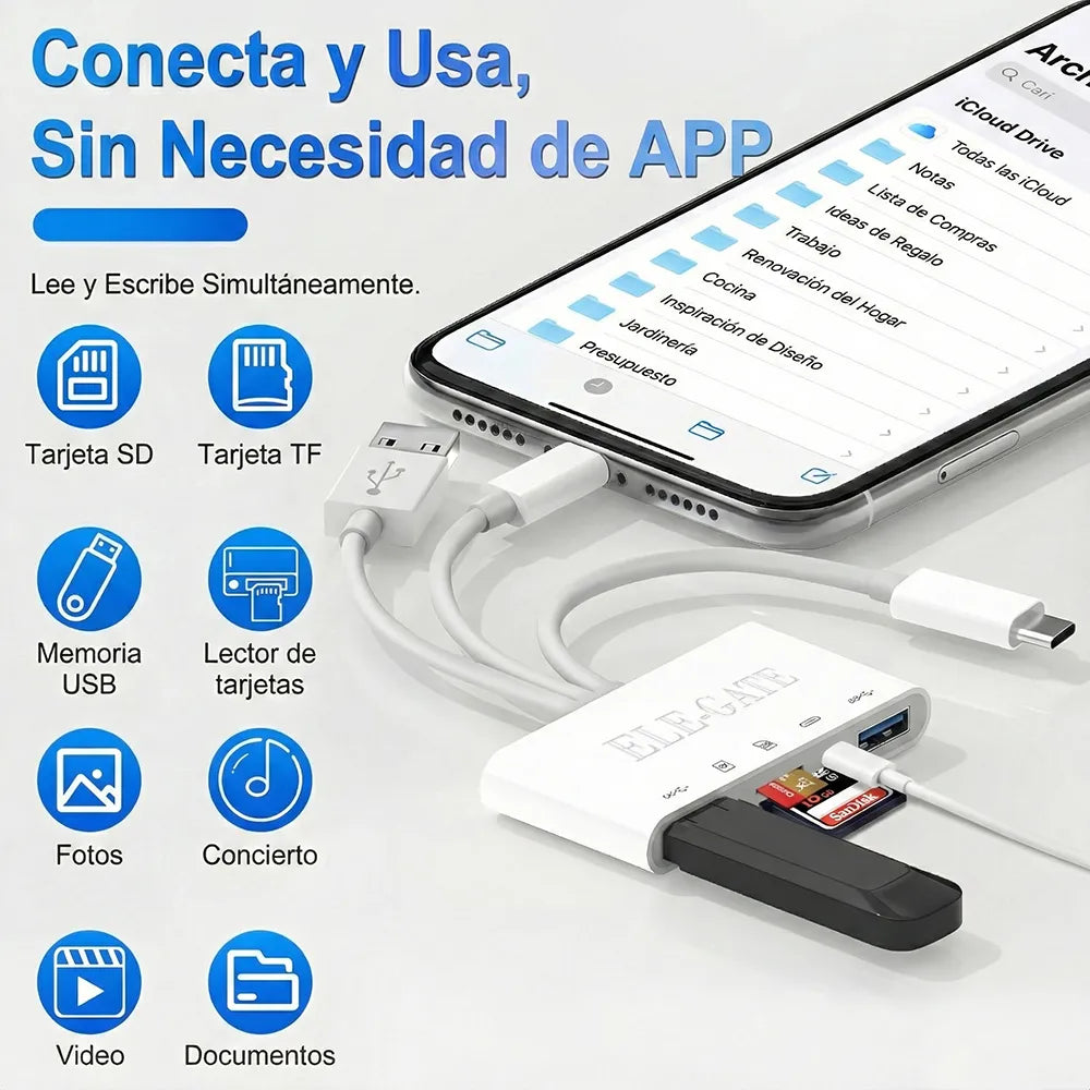 Lector De Tarjetas 5 En 1 Con Adaptador Otg Usb Usb-c Y