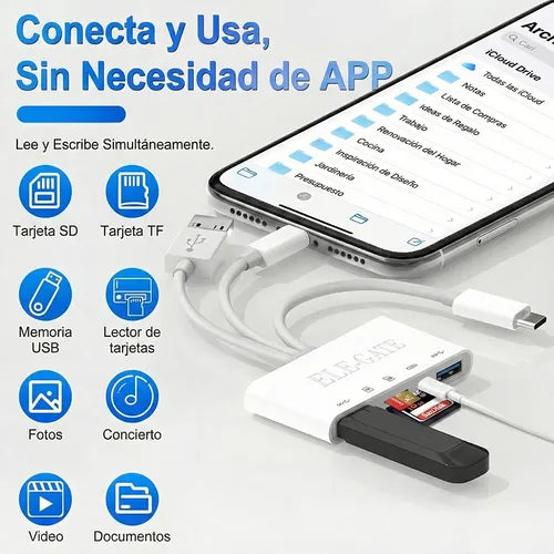 Lector De Tarjetas 5 En 1 Con Adaptador Otg Usb Usb-c Y