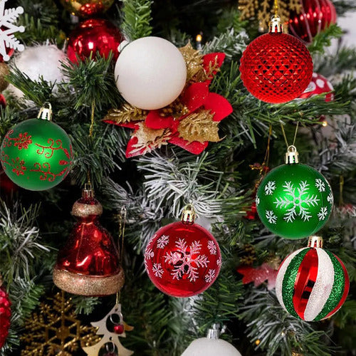 Set 44 Esferas Navideñas Plásticas Rojo Verde Y Blanco