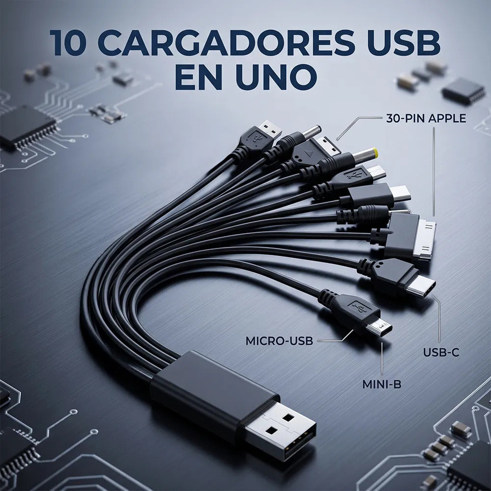 Cable De Carga Usb 10 En 1 Portátil Y Compatible Con Varios