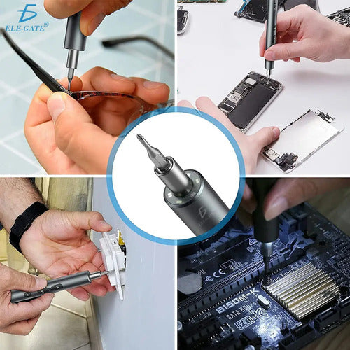 Destornilladores Mini Eléctricos Kit 24 Puntas 3 Led Color Plateado Herramienta Ele-gate