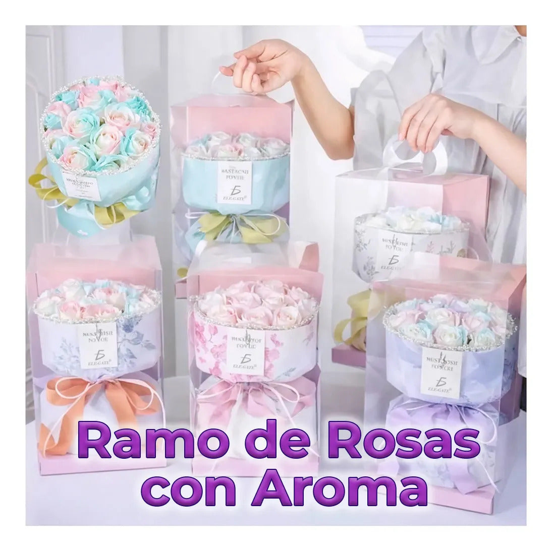 Ramo de rosas eternas con aroma y colores degradados