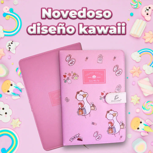 Libreta Con Diseño Kawaii Con 100 Hojas Con Broche Imantado