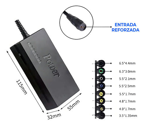 Cargador Universal Laptop Voltaje Variable 8 Puntas 12 - 24v Negro