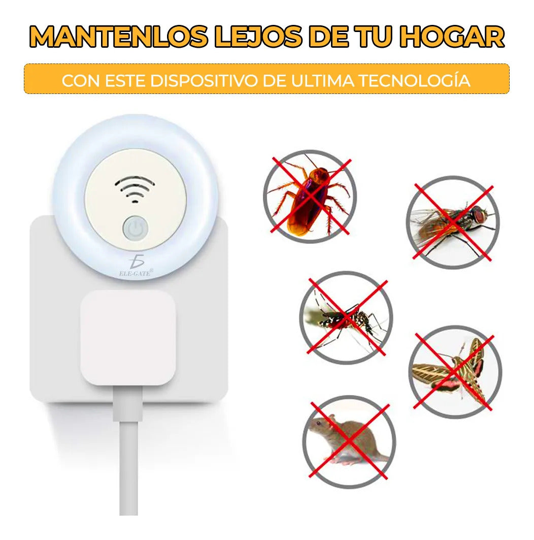 Repelente ultrasónico de insectos con luz de noche