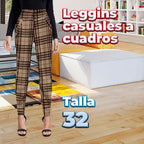 Leggins De Cuadros De Corte Alto Blanco M