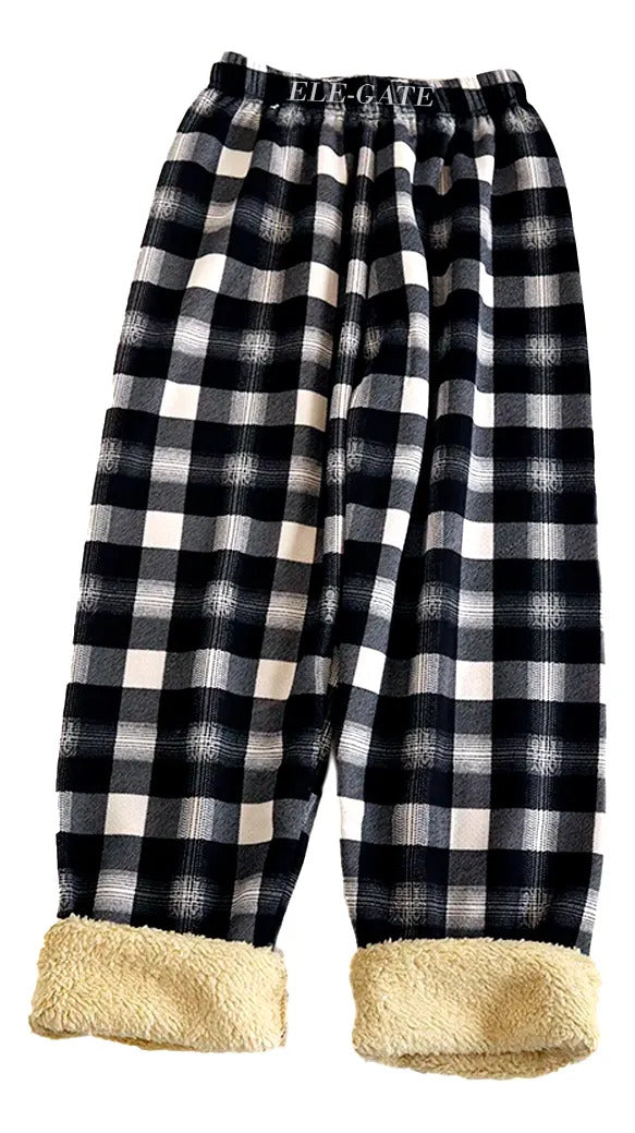 Pants a cuadros térmico con doble forro moda casual - negro negro M