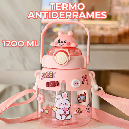 Botella Cantimplora Agua Diseño Oso Kawaii Infantil 950 Ml Color Rosa Ele-gate