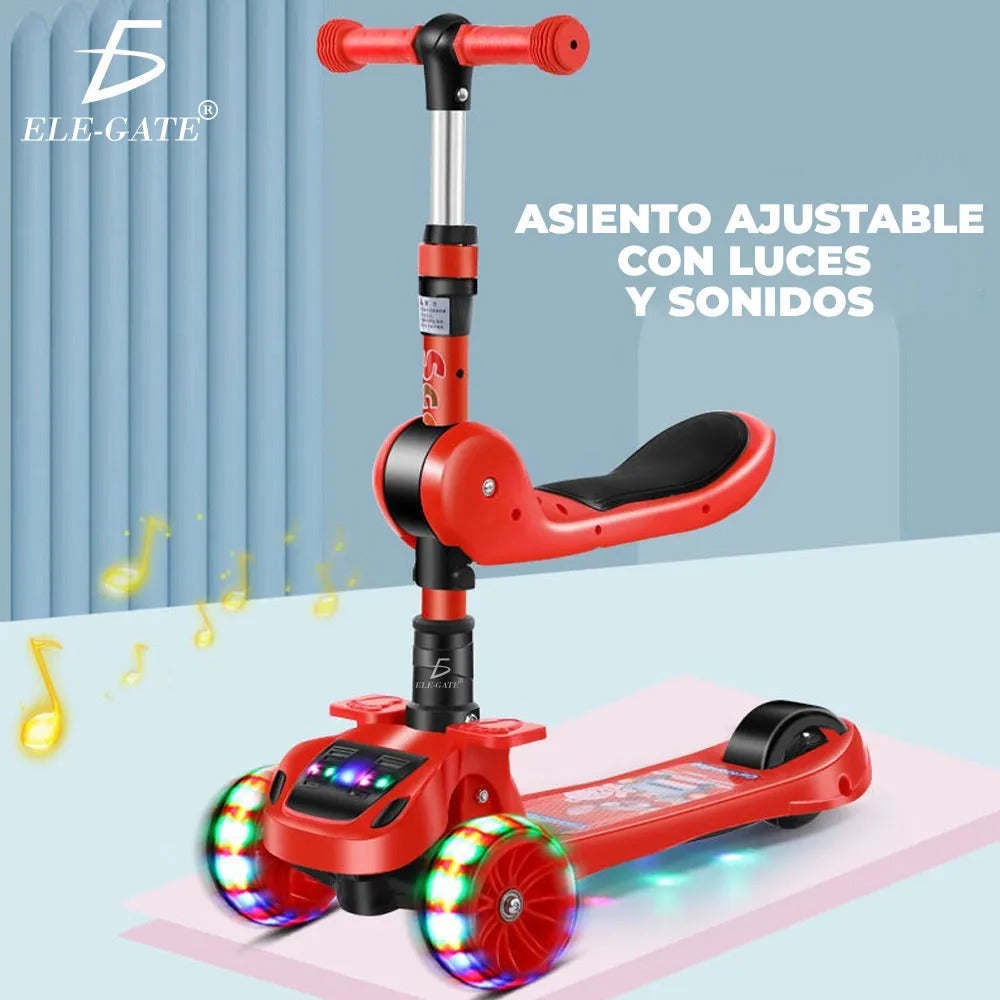 Patín scooter 3 ruedas montable con luces y sonidos