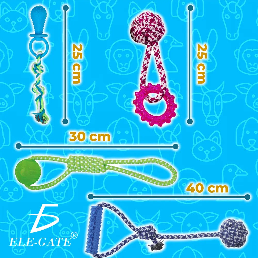 Set De 4 Juguetes De Cuerda Con Mordederas De Silicón