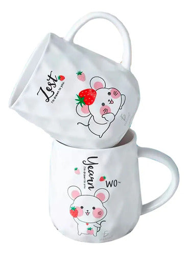 Taza De Cerámica Con Dibujo De Ratón Tapa Y Agitador