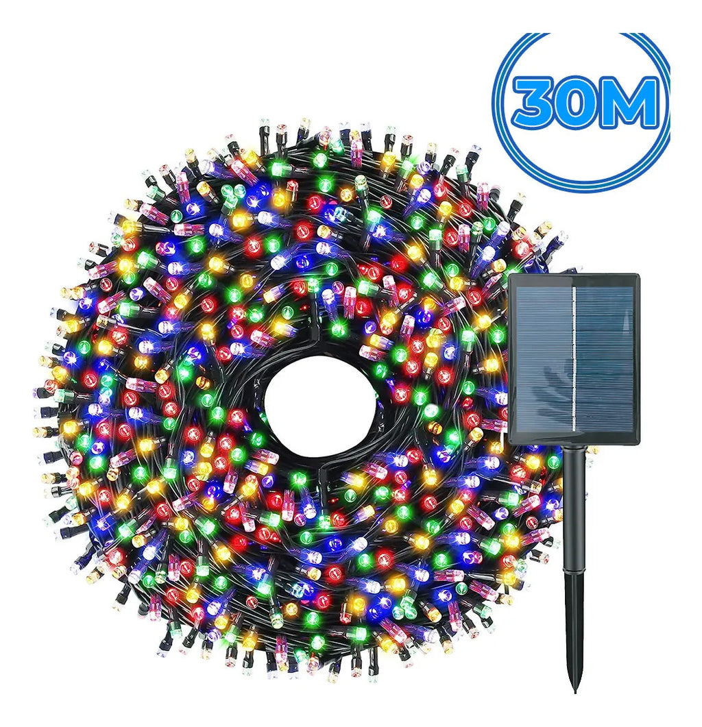 Serie solar de 30 metros con 300 luces LED RGB agua