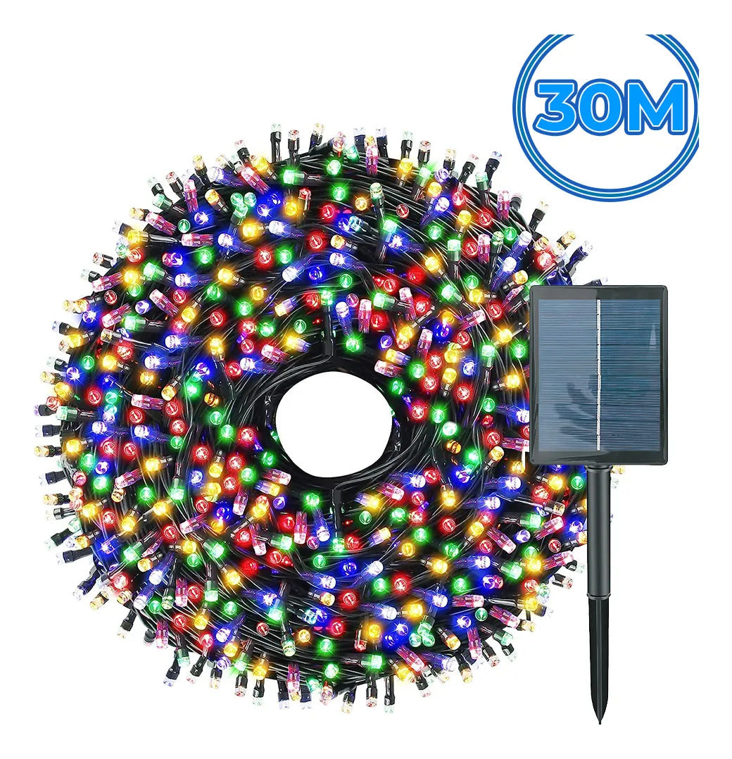Serie solar de 30 metros con 300 luces LED RGB agua